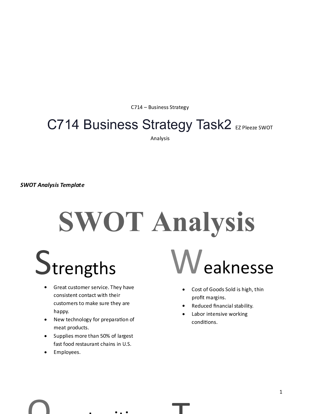 Preview of C714 Business Strategy Task2 EZ Pleeze SWOT    C714 â€“ Business Strategy  C714 Business S